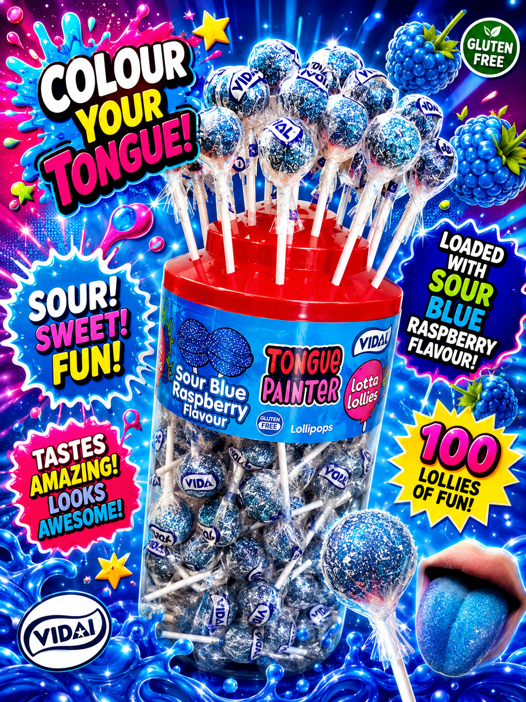 X10 Blue Raspberry Tongue Painting Lollies