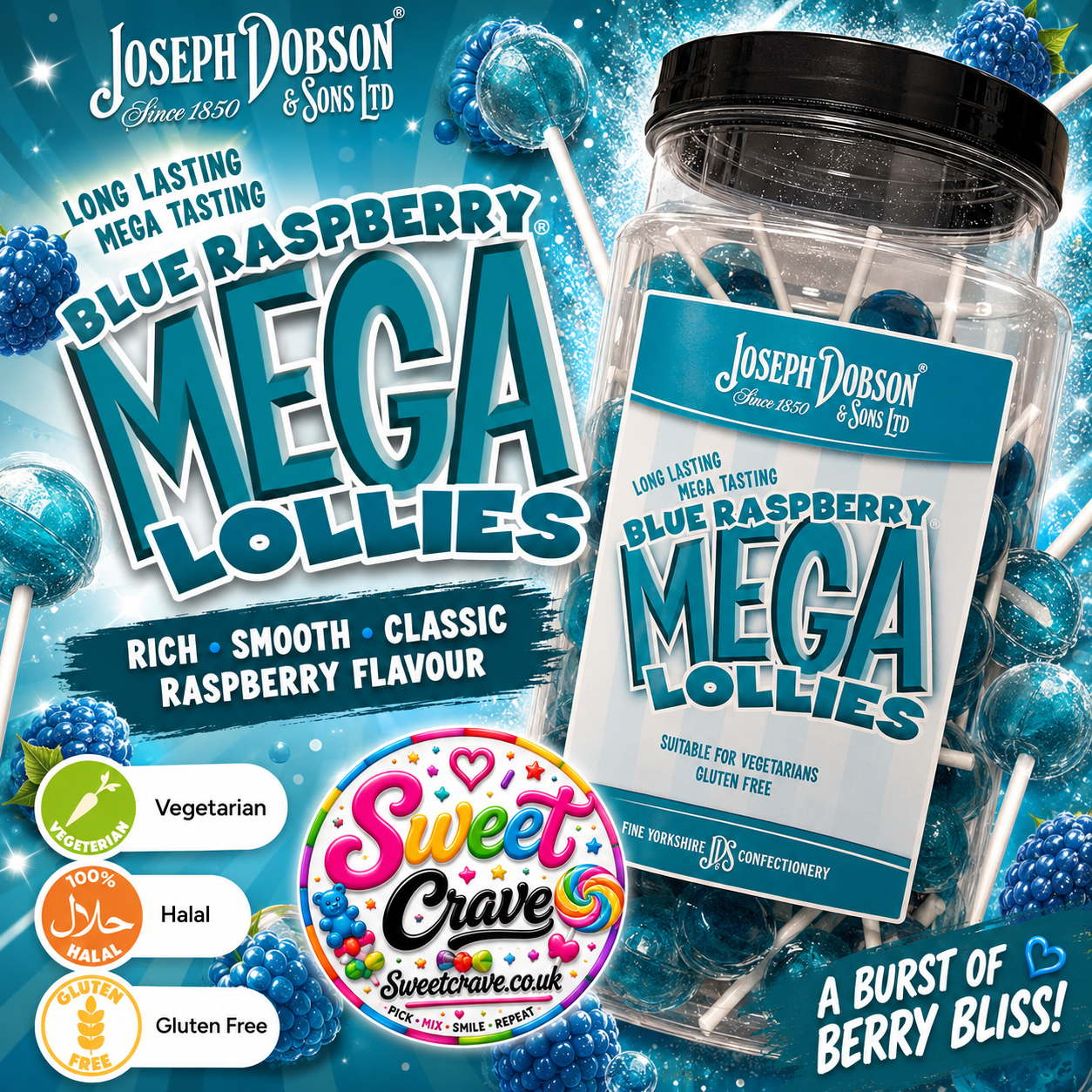 Blue Raspberry MEGA Lollies X5